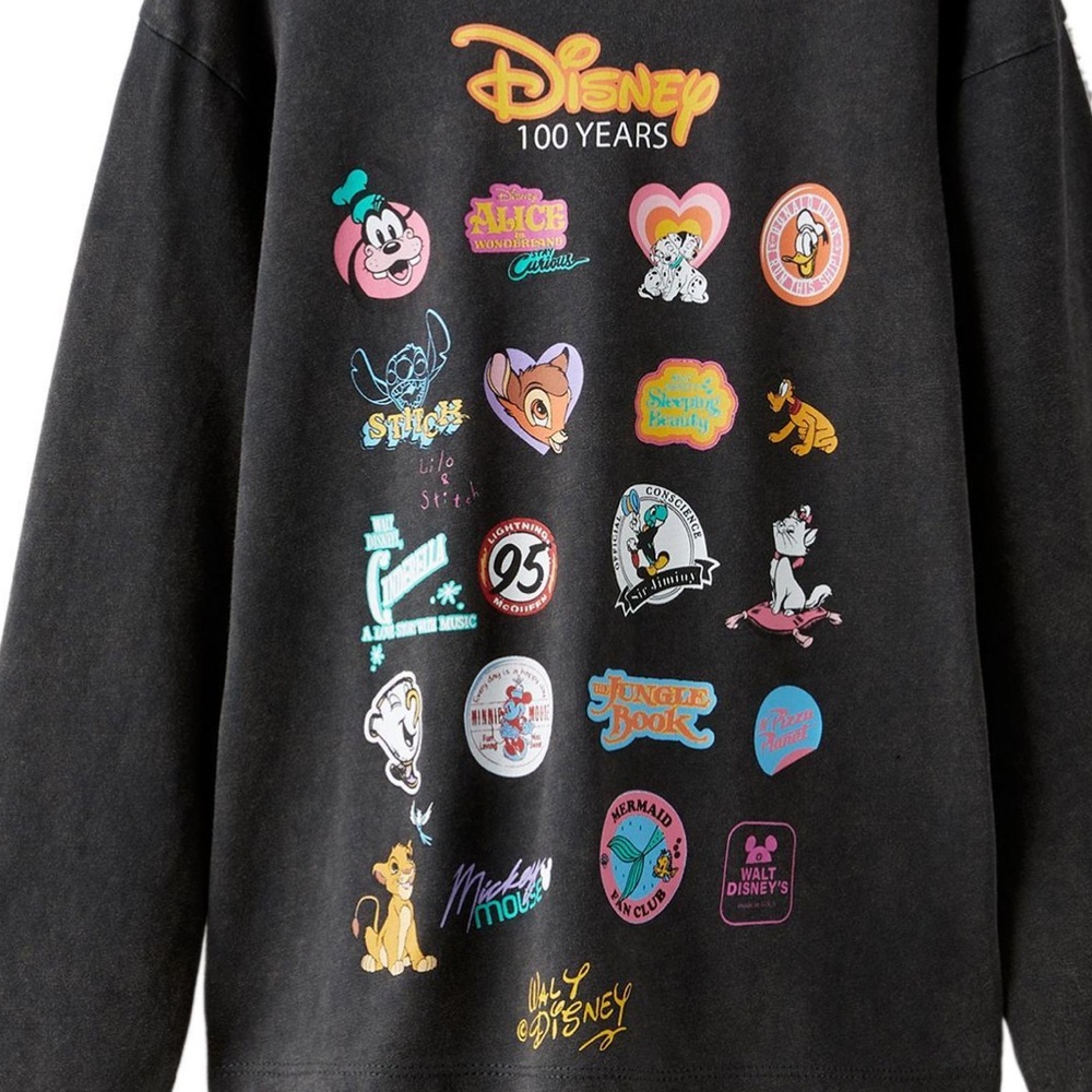 Zara Kids Disney 100 Years Black Long Sleeve Tee - Picture 2 of 2